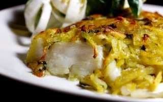 Kabeljau mit Wasabi-Kartoffel-Kruste