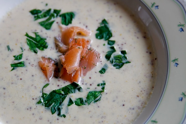 Champagner-Senf-Suppe mit Graved Lachs
