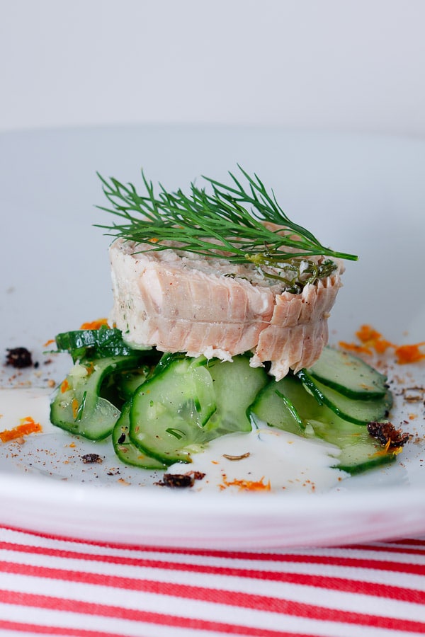 Saiblings-Rouladen auf Gurken-Ingwer-Salat