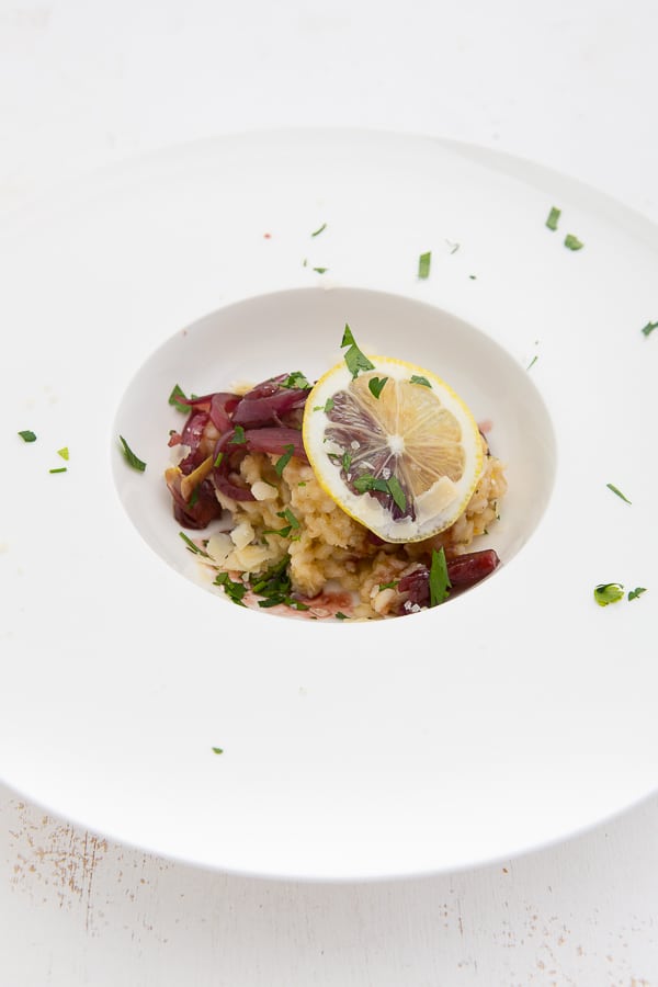 Zitronen-Risotto mit Portwein-Zwiebeln