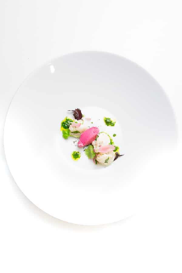 Ceviche vom Kabeljau mit Shiso-Sorbet